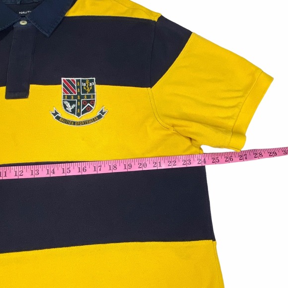 Nautica Sportswear Y2K Rugby Stripe Polo Shirt Mens Yellow Blue XL Sailing Retro - Picture 9 of 11